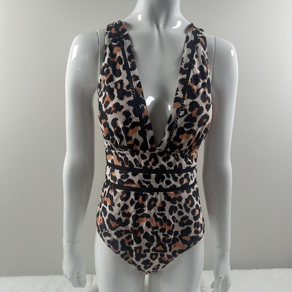 Tempt Me Other - Tempt Me Swimsuit Womens Medium Leopard Print One Piece Plunge Crossback Wrap